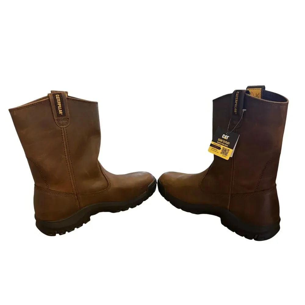 Caterpillar Drawbar Work Boots Men's Size 10 Brown Leather‎ Soft Toe Pull On